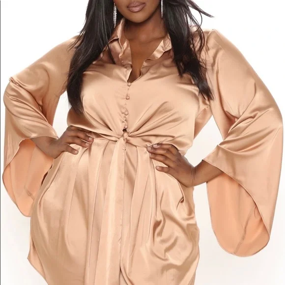 Fashion Nova | Dresses | Fashion Nova Samantha Satin Mini Dress Champagne |  Poshmark